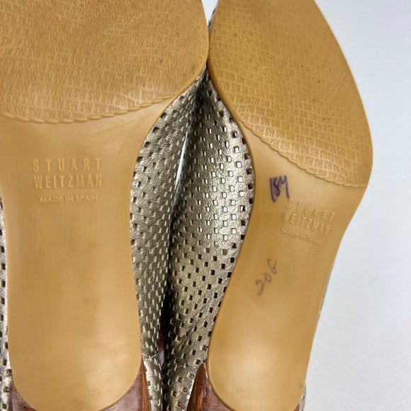 Stuart Weitzman Womens Perforated Leather Pumps Gold Metallic Laser Cut size 7.5 - Picture 15 of 16